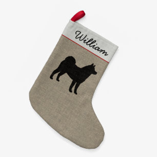Akita Silhouette Personalisierter Hunde-Feiertag W Kleiner Weihnachtsstrumpf