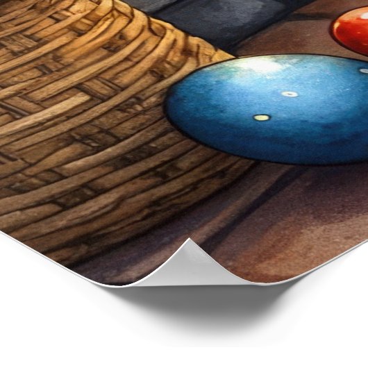 Akita Sitting by Fireplace with Christmas Lights Poster (Ecke)