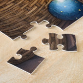 Akita Sitting by Fireplace with Christmas Lights Puzzle (Seite)