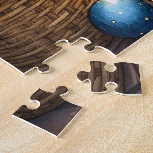 Akita Sitting by Fireplace with Christmas Lights Puzzle (Seite)