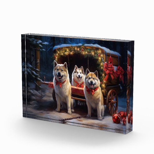Akita Snowy Sleigh Ride Weihnachtsdekor Fotoblock (Rechts)
