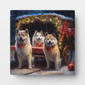 Akita Snowy Sleigh Ride Weihnachtsdekor Fotoplatte (Vorderseite)