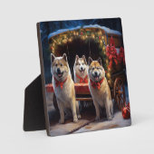 Akita Snowy Sleigh Ride Weihnachtsdekor Fotoplatte (Vorderseite)