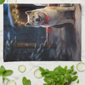 Akita Snowy Sleigh Ride Weihnachtsdekor Geschirrtuch (Gefaltet)