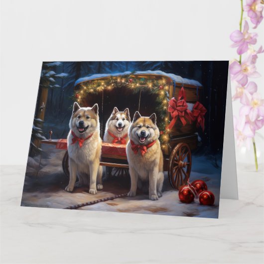 Akita Snowy Sleigh Ride Weihnachtsdekor Karte (Orchidee)