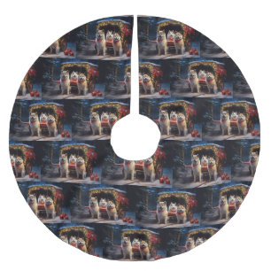 Akita Snowy Sleigh Ride Weihnachtsdekor Polyester Weihnachtsbaumdecke