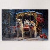 Akita Snowy Sleigh Ride Weihnachtsdekor Puzzle (Horizontal)