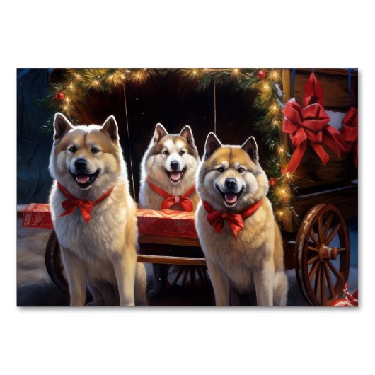 Akita Snowy Sleigh Ride Weihnachtsdekor Tischnummer (Rückseite)