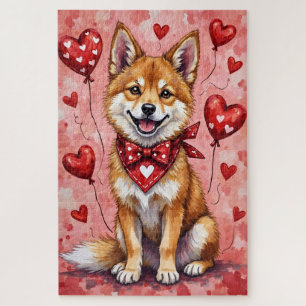 Akita-Valentins-Tierkunst mit Herzen und Ballons Puzzle