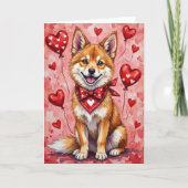 Akita Valentinstag Hund mit Herzen Rot Karte (Vorderseite)