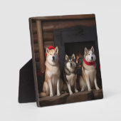 Akita von der Feuerstelle Weihnachten Fotoplatte (Vorderseite)