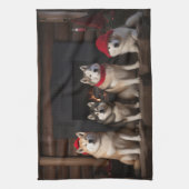 Akita von der Feuerstelle Weihnachten Geschirrtuch (Vertikal)