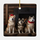 Akita von der Feuerstelle Weihnachten Keramikornament (Rückseite)