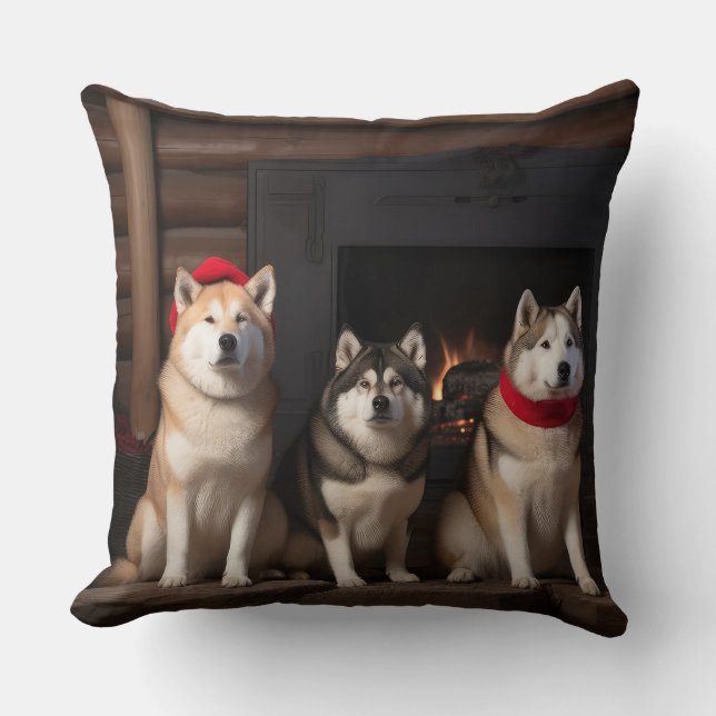 Akita von der Feuerstelle Weihnachten Kissen (Vorderseite)
