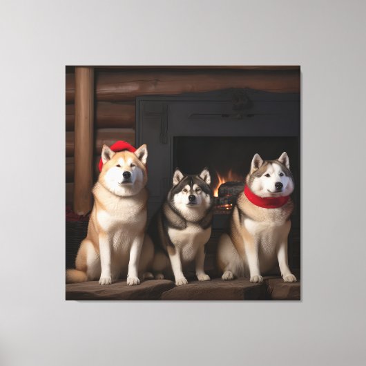 Akita von der Feuerstelle Weihnachten Leinwanddruck (Vorderseite)