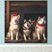 Akita von der Feuerstelle Weihnachten Leinwanddruck (Insitu (Holzboden))