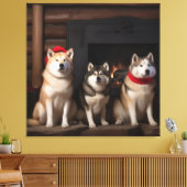 Akita von der Feuerstelle Weihnachten Leinwanddruck (Insitu (Wohnzimmer))