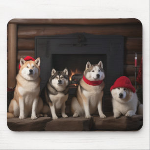 Akita von der Feuerstelle Weihnachten Mousepad