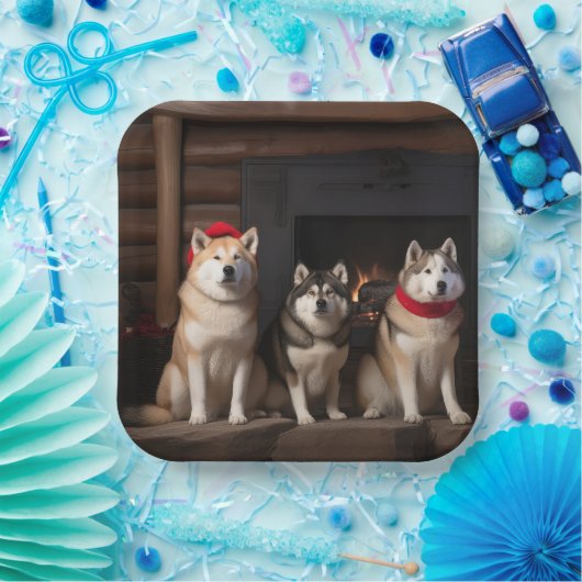 Akita von der Feuerstelle Weihnachten Pappteller (Party)