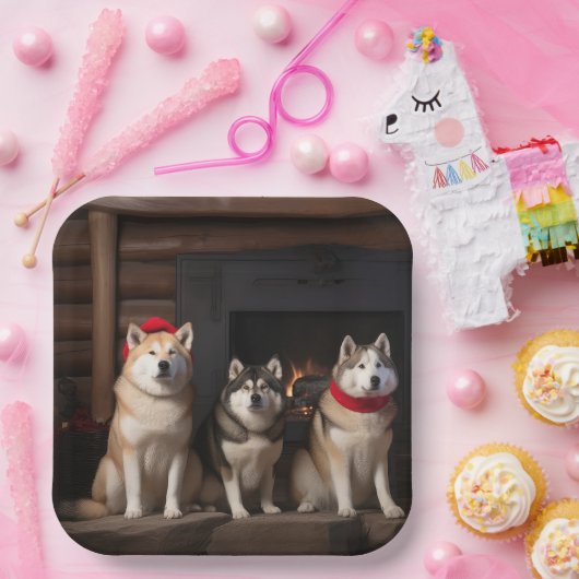 Akita von der Feuerstelle Weihnachten Pappteller (Party)
