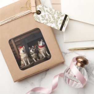 Akita von der Feuerstelle Weihnachten Quadratischer Aufkleber