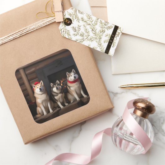Akita von der Feuerstelle Weihnachten Quadratischer Aufkleber (Schenken)