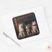 Akita von der Feuerstelle Weihnachten Quadratischer Aufkleber (Umschlag)