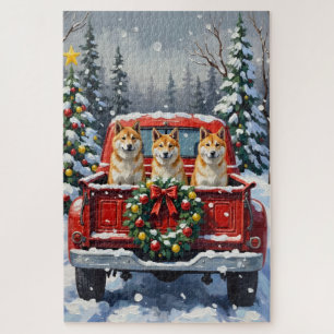 Akita Weihnachten Rotes Lastwagen Ferien Puzzle