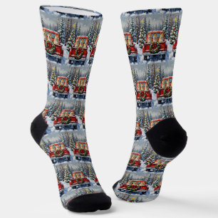 Akita Weihnachten Rotes Lastwagen Ferien Socken