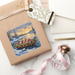 Akita Weihnachtsboot-Feiertag Quadratischer Aufkleber