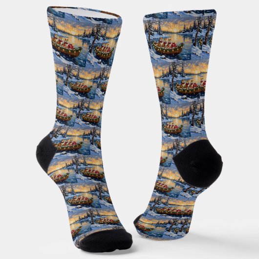Akita Weihnachtsboot-Feiertag Socken (Gewinkelt)