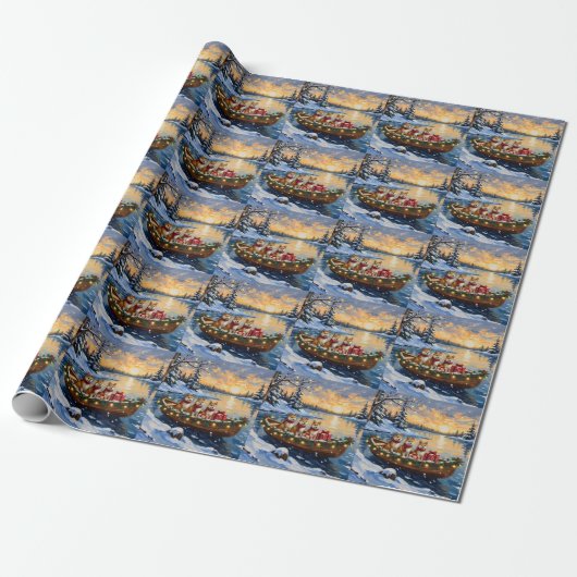 Akita Weihnachtsboot Urlaub Geschenkpapier (Ungerollt)
