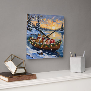 Akita Weihnachtsboot Urlaub Quadratische Wanduhr