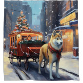 Akita Weihnachtsfeiertage Duschvorhang (Vorderseite)