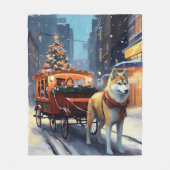 Akita Weihnachtsfeiertage Fleecedecke (Vorderseite)