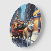 Akita Weihnachtsfeiertage Große Wanduhr (Winkel)