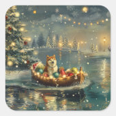 Akita Weihnachtsfest Reise Quadratischer Aufkleber (Vorderseite)
