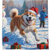 Akita Weihnachtsfest Schneeszene Duschvorhang (Vorderseite)