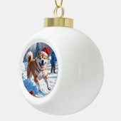 Akita Weihnachtsfest Schneeszene Keramik Kugel-Ornament (Rechts)