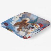 Akita Weihnachtsfest Schneeszene Pappteller (Gewinkelt)