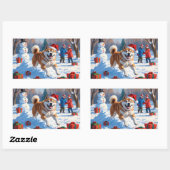 Akita Weihnachtsfest Schneeszene Rechteckiger Aufkleber (Blatt)