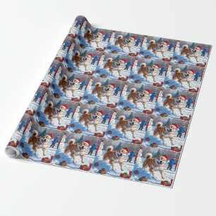 Akita Weihnachtsfestliche Schneeszene  Geschenkpapier