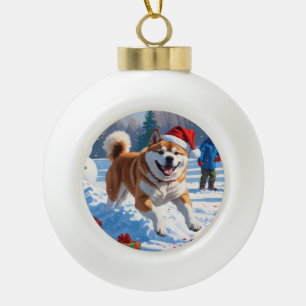 Akita Weihnachtsfestliche Schneeszene Keramik Kugel-Ornament