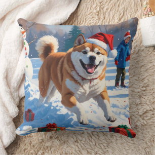 Akita Weihnachtsfestliche Schneeszene  Kissen
