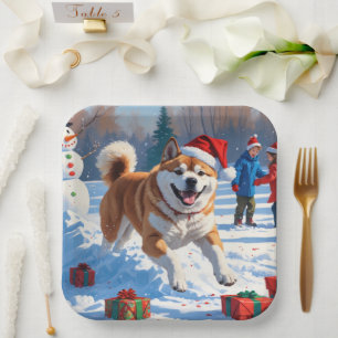 Akita Weihnachtsfestliche Schneeszene  Pappteller