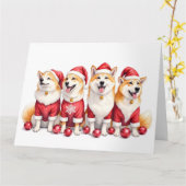 Akita-Weihnachtskleid mit Santa-Hut Karte (Gelbe Blume)