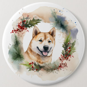 Akita Weihnachtskranz Festiver Hund Button