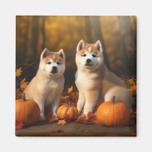 Akita Welpe Herbstfreude Kürbis Magnet