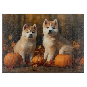 Akita Welpe Herbstfreude Kürbis Schneidebrett