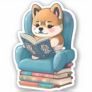 Akita Welpe las ein Buch Aufkleber